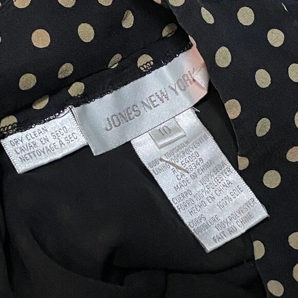 VTG Jones New York Silk Midi Skirt Polka Dotted Flowy Loose Black Tan Size 10 - Picture 4 of 4